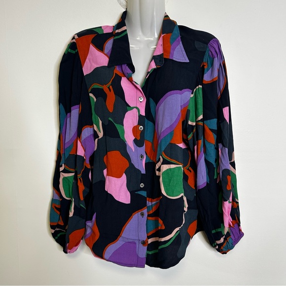 ◾️FRNCH Paris Floral Chemise Camassia Woven Button Up Long Sleeve Shirt Blouse - Picture 2 of 12